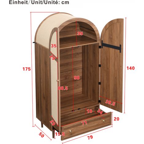 Armoire à tiroirs, portes en bois habillées de lin, grand rangement, placard de chambre à coucher, solution de stockage moderne (1/5)