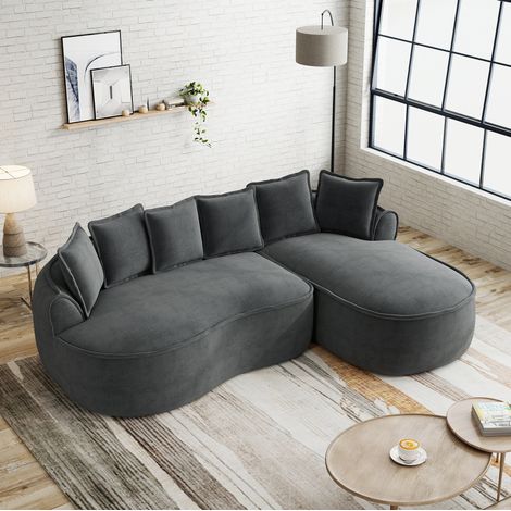 Canapé d'angle 252x164x67 cm gris, avec méridienne profonde, en chenille, sans montage MEUBLIV (1/5)