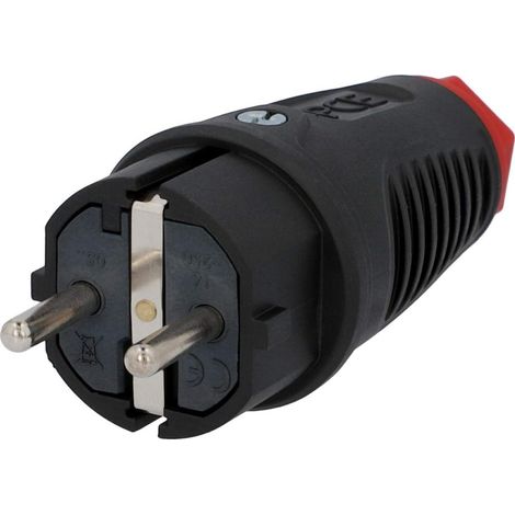 PCE Schutzkontakt-Stecker Vollgummi IP44, mit Knickschutz, schwarz Stecker & Kupplungen