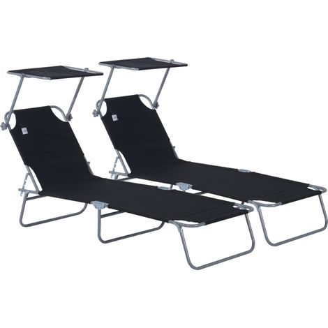 chaise longue - Outsunny - Métal - 187x58x36cm - Noir (1/5)