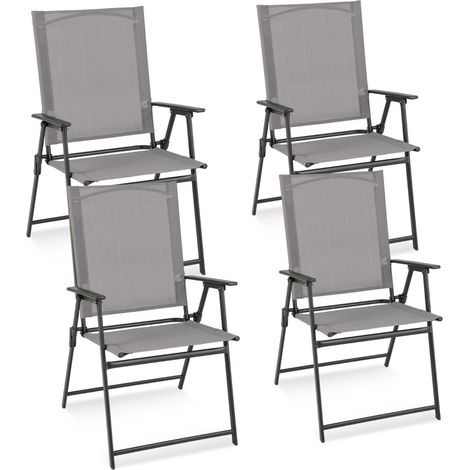 Lot de 4 Chaises Jardin Pliantes Textilène Métal Charge 150KG Verrouillage Sécurité Gris CW28945 (1/2)