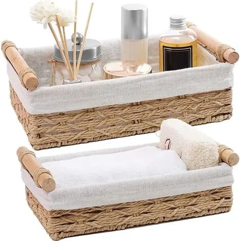 Panier de rangement rond en corde pour papier toilette, paniers en osier avec poignée, paniers décoratifs pour comptoir, panier à papier toilette pour réservoir de toilettes, ensemble de petits panier (1/3)