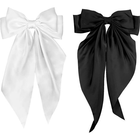 Lot de 2 pinces à cheveux à ressort avec nœud - noir + blanc (1/5)