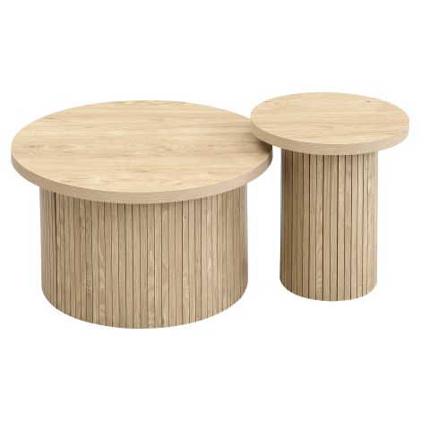 Tables basses gigognes rondes aspect bois MDF 2 pièces, gain de place