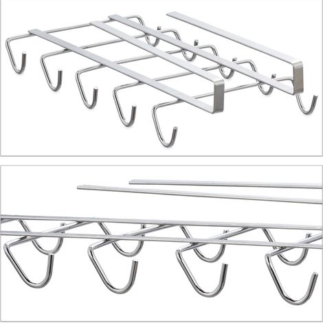 Pratico supporto per tazze da cucina 6 x 14 x 28 cm con capacità di 10 tazze in ferro cromato argentato 130006394