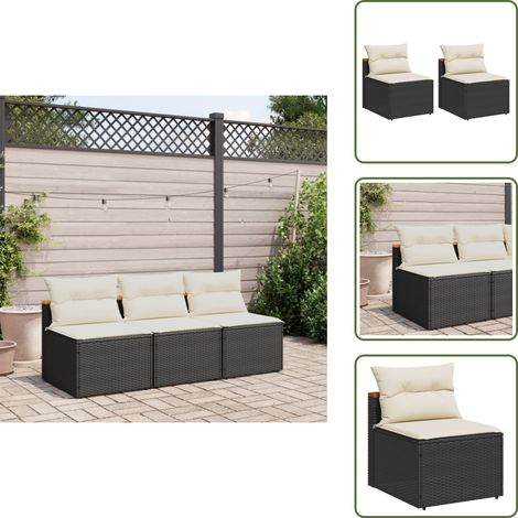 The Living Store Canapés de jardin sans accoudoirs avec coussins 2 pcs noir - Canape De Jardin - Salon De Jardin - Mobilier De Jardin - Meubles Exterieur - Rotin Pe (1/5)
