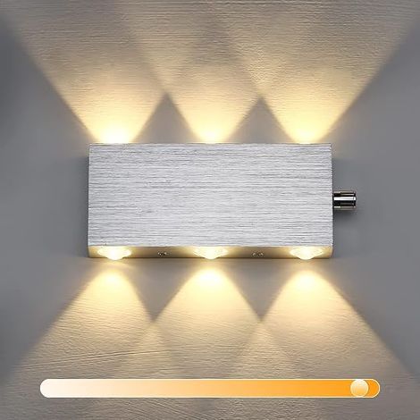 Aplique de pared regulable para interior LED 6 W, cuadrado, luz arriba y abajo, aluminio, luz decorativa para dormitorio, pasillo, salón, hotel, blanco cálido (1/5)