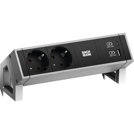 BACHMANN DESK2 2xCEE7/3 1xUSB A/C 22W 0,2m  INOX, 902.901