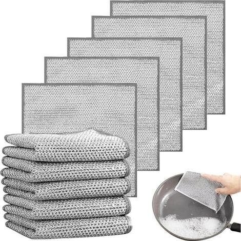 10pièces Chiffons à Vaisselle torchon Multifonctionnel en Fil métallique Anti-Rayures, Chiffons à Vaisselle en Fil métallique Double Couche, torchons en Microfibre (1/5)