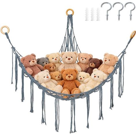 Rete portaoggetti tessuta per peluche - 100100140 cm - Rete triangolare - Rete angolare - Rete portaoggetti/amaca - Amaca per peluche - Rete tessuta a mano - Adatta per angoli - Rete sospesa - Include (1/5)