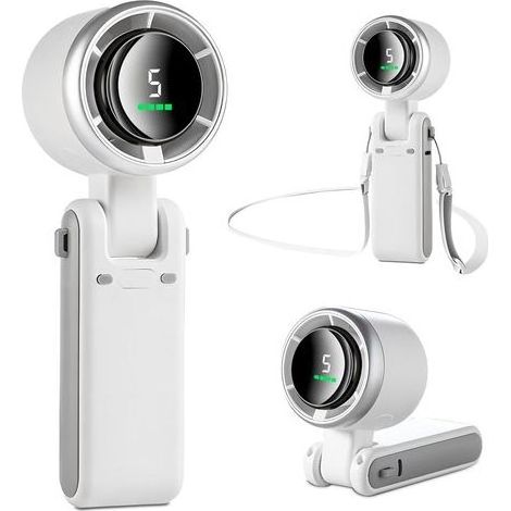 Mini ventilateur portable blanc ivoire 1800 mAh, petit ventilateur de poche/de bureau/de cou, moteur puissant et sans balais, rechargeable, adapté au camping, au sport et aux voyages