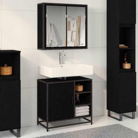 vidaXL Badezimmermöbel-Set 2 pcs Schwarz Eichen-Optik Holzwerkstoff (1/5)