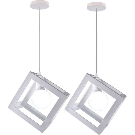(2PCS)Retro Ceiling Lights Iron Metal Cage Ceiling Light Modern Pendant Lights Geometric Ceiling Light White Creative Square Pendant Light