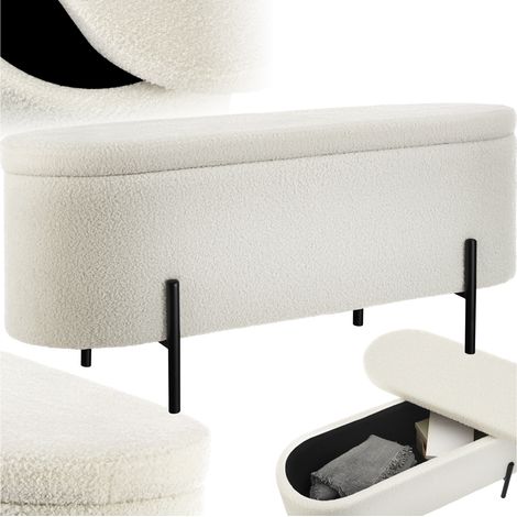 Banc rembourré en tissu bouclé avec espace de rangement beige