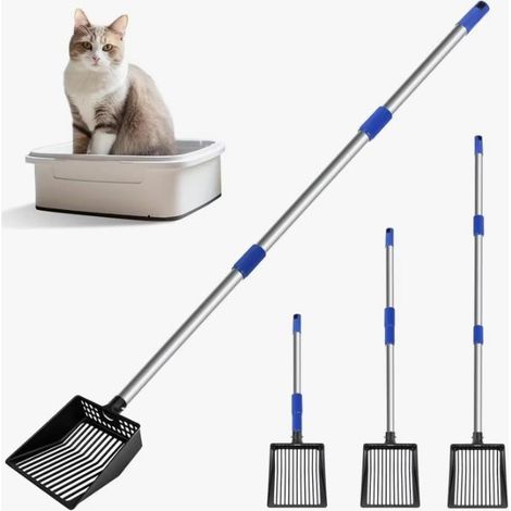 Bac à litière extensible pour chat, tamis à litière avec long manche, sans support, bleu. (1/5)