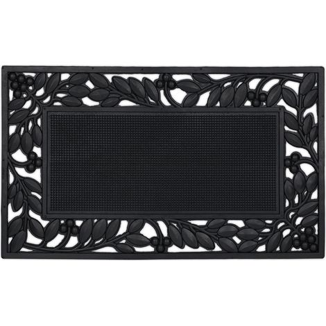 Relaxdays Felpudo de Goma, Alfombrilla Antideslizante para Exteriores, Diseño de Hojas, con Relieve, 75x45 cm, Negro