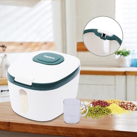 5kg Reisvorratsbehälter,Großer Vorratsbehälter für Lebensmittel,Reisbehälter,Insekten, Feuchtigkeitsbeständig, Mehlbehälter,Reis-Aufbewahrungsbehälter,Reis-Aufbewahrungsbox Grün+Beige (1/5)