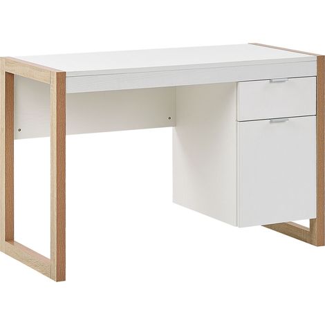 Escritorio para el hogar madera blanca 110 x 50 cm cajón de almacenamiento madera clara diseño minimalista Johnson (1/5)