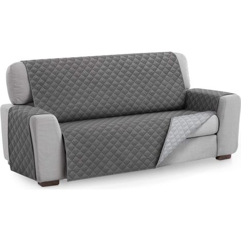 Grey Sofa Cover Protector, 3 Seater Size. Reversible Quilted Slipcover
