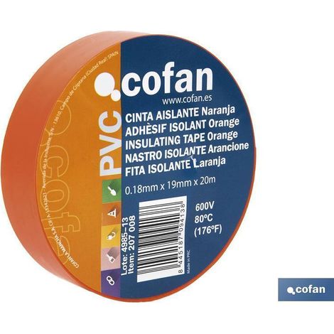 cinta aislante 180 micras naranja 19mmx20 metros caja 10 unid.