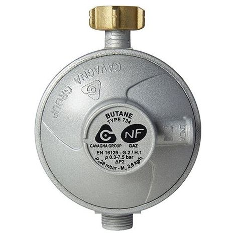 Détendeur butane basse pression - Rousseau - Grand débit 2,6 kg/h - Pression sortie 28 mbar - Pour chauffe-bain