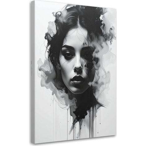 Stampe su Tela, Ritratto astratto di donna in bianco e nero con effetto fumo, 60x90 (1/5)