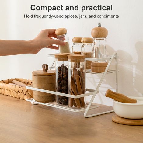 Support d'assaisonnement à épices, organisateur à 2 niveaux pour armoire de comptoir, rangement de cuisine multifonctionnel, caddie de douche, support de garde-manger de salle de bains (1/5)