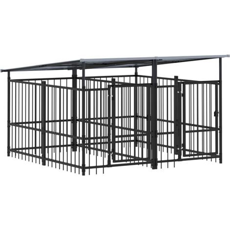 Cuccia gabbia per animali da esterno con tetto per cani in acciaio 3,75 m² nero 020041759