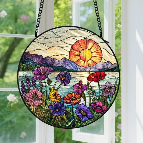 30cm Suspension en vitrail - Attrape-soleil minimaliste en verre coloré élégant, décoration fenêtre unique, cadeau Anniversaire pour femme, homme, sœur (1/5)
