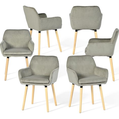 Meuble Cosy Chaises de Salle à Manger Scandinave Lot de 6, Fauteuil Rembourrée en Velours Côtelé, Pieds en Bois, pour Cuisine Salon Chambre, Gris (1/5)