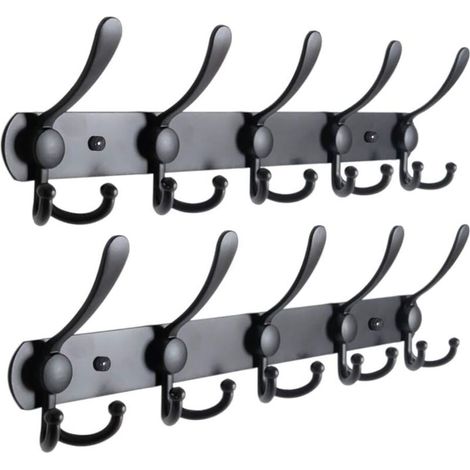 (15 Hooks, 2 Packs) Wall Mounted Coat Rack, Wall Mounted Coat Rack, Coat Hooks, Stainless Steel Wall Mounted Coat Rack, Coat Rack, Black Wall Hook (1/5)