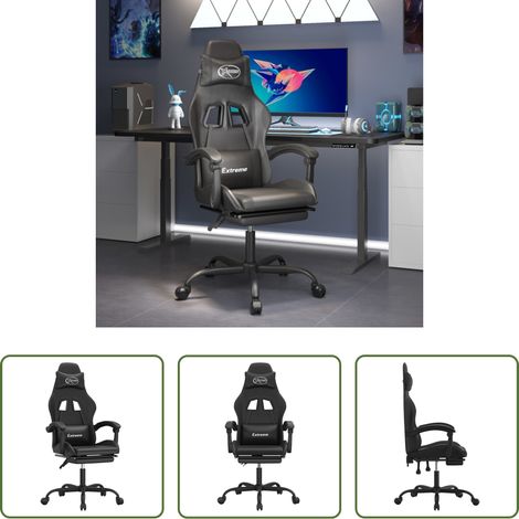 Gamingstuhl mit Fußstütze - Gaming-Stuhl mit Fußstütze Schwarz Kunstleder (1/5)
