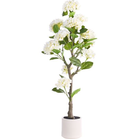 Pianta in vaso artificiale con fiori in plastica per interni, realizzata a mano, 120 cm, bianca, Hortensium (1/5)