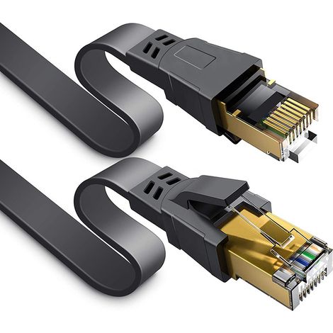 20M Câble Ethernet Cat 8 , , Câble Réseau LAN Gigabit RJ45 Plat Haute Vitesse, Cordon de Brassage Internet 40Gbps 2000MHz pour Commutateur,Routeur,Modem,Panneau de Brassage,PC (1/5)