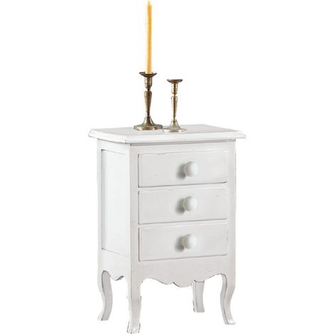 Comodino in legno 3 cassetti bianco opaco