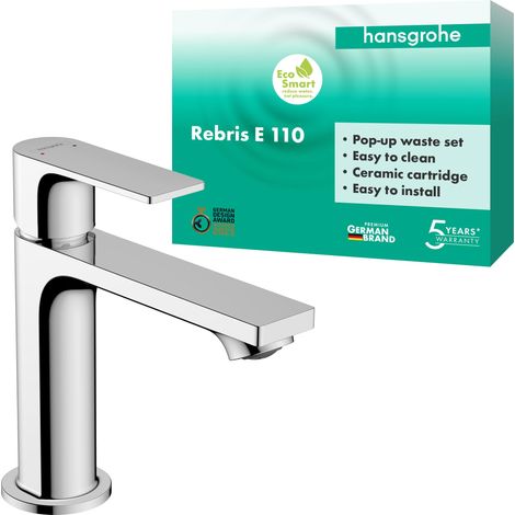 Mitigeur de Lavabo, Hauteur Sous Bec 110 mm, Robinet Lavabo avec Tirette et Vidage, Chromé, 72557000 (1/5)
