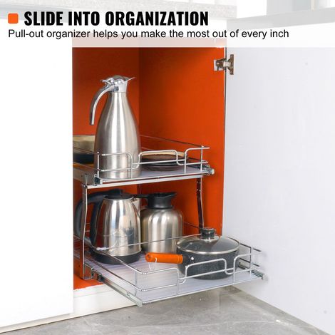 Organisateur Coulissant 2 Niveaux 41 x 53,3 cm pour Meuble, Tiroirs Extractibles en Acier Chromé, Rangement Cuisine, Salle de Bain, Sous Évier (1/5)