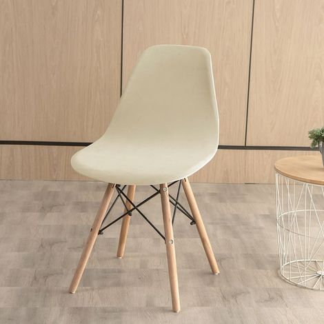 Housse élastique pour chaise design moderne – Couverture ajustée avec dos et coussin intégrés – Coloris crème élégant – Adaptée aux sièges Eames style (sans mention de marque)