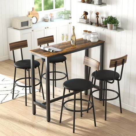Table de bar rectangulaire haute de style industriel, acier et bois, 120 x 40 x 100 cm, marron rustique (1/5)