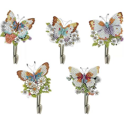 5D Diamant Malerei Haken Schmetterling, Selbstklebend, 5 Stück, Bastelset Deko