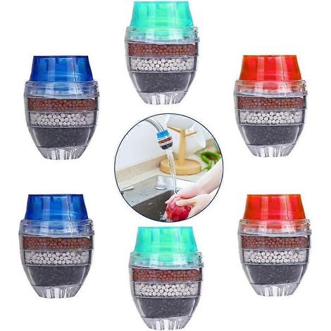 Lot de 6 filtres à eau ronds à charbon actif pour robinet de cuisine, 5 couches, pour une eau purifiée à domicile. (1/5)