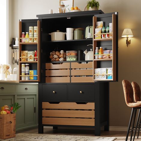 MEUBLIV Küchenschrank hoch 80x40x140 cm schwarz – 2 Türen und 5 Schubladen (1/5)