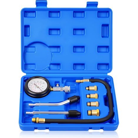 Testeur de Compression, Coffret de compressiomètre Set de compresseur pour Tous Moteurs Deux Kfz M10 M12 M14 M18 0-20 bar & 0-300 psi (1/5)