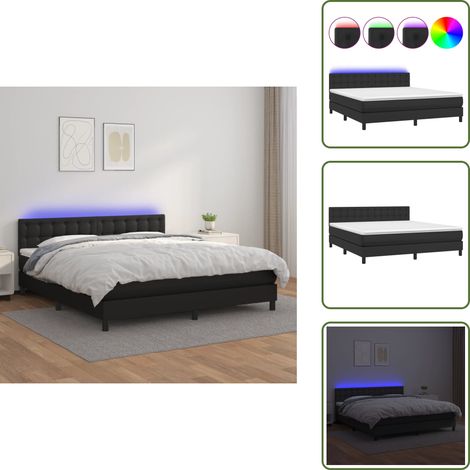 Sommier à lattes de lit avec matelas et LED Noir 180x200cm - Lit Tapissier - Lit Avec Led - Lit Design - Sommier Avec Rangement - Tête De Lit Ajustable (1/5)