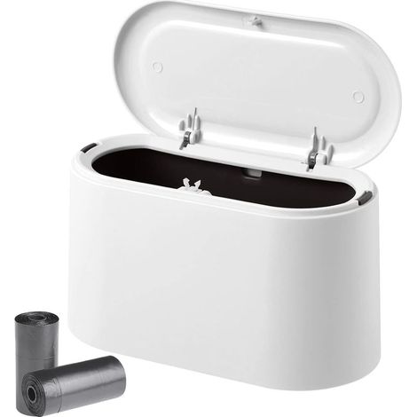 Corbeille de table couvercle bouton poussoir design compact plastique salle de bain ou bureau 22 x 11 x 13 cm (1/4)
