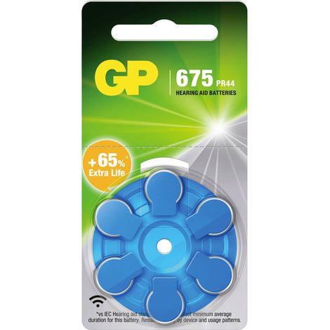 GP 675 PR44 Pile zinc-air bleue pour appareils auditifs (1/2)