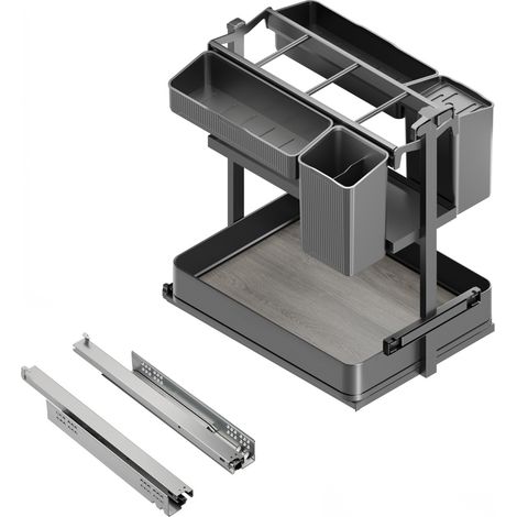 Emuca Carrello estraibile con cestelli e accessori Harmony con chiusura soft, Modulo larghezza 400mm altezza 700mm, Acciaio e Legno, Grigio antracite (1/5)