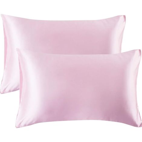 Lot de 2 taies d'oreiller en soie glacée rose 51 x 74 cm (1/5)