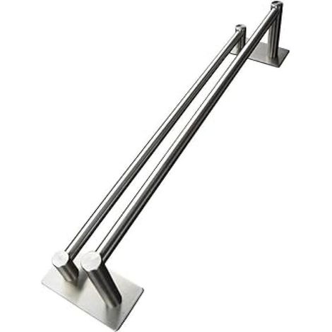 Porte-serviettes double auto-adhésif de 40 cm, adapté à la salle de bain ou à la cuisine, en acier inoxydable, finition brossée SUS304. (1/5)