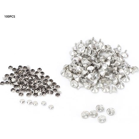 100 Stück 10 mm Strass-Metallnieten/-stecker zur Dekoration (Weißes Kristall mit silbernem Rand) (1/5)